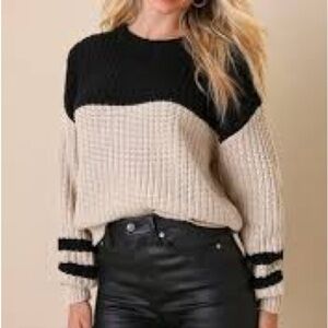 Z Supply Colorblock Lyndon Black‎ and Cream Crew Neck Sweater